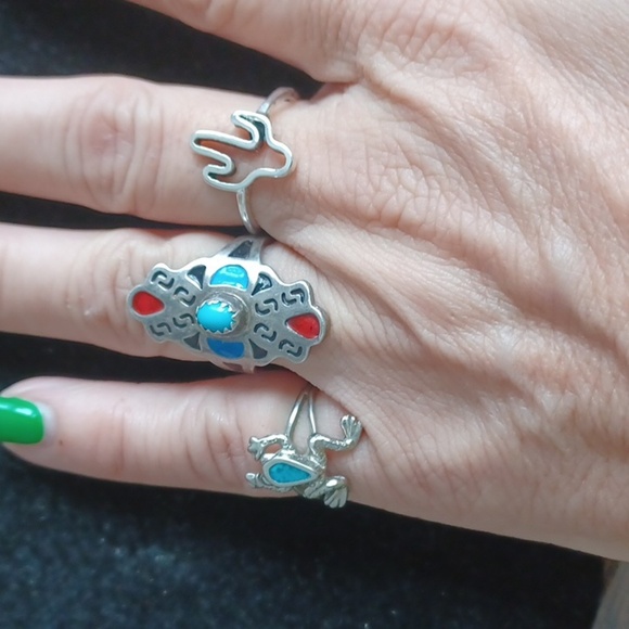 Southwest Boho Cactus Ring, southwest enamel & turquoise ring. Frog - Picture 5 of 5